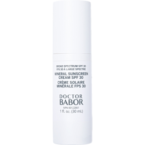 Babor Mineral Sunscreen Cream SPF 30 in sleek white tube packaging, lightweight daily sun protection